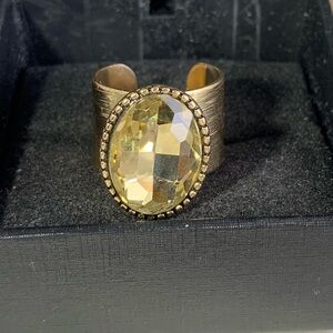 Gold-Tone Oval Faceted Crystal Cuff Ring -size 8-9 Citrine Glass Ring